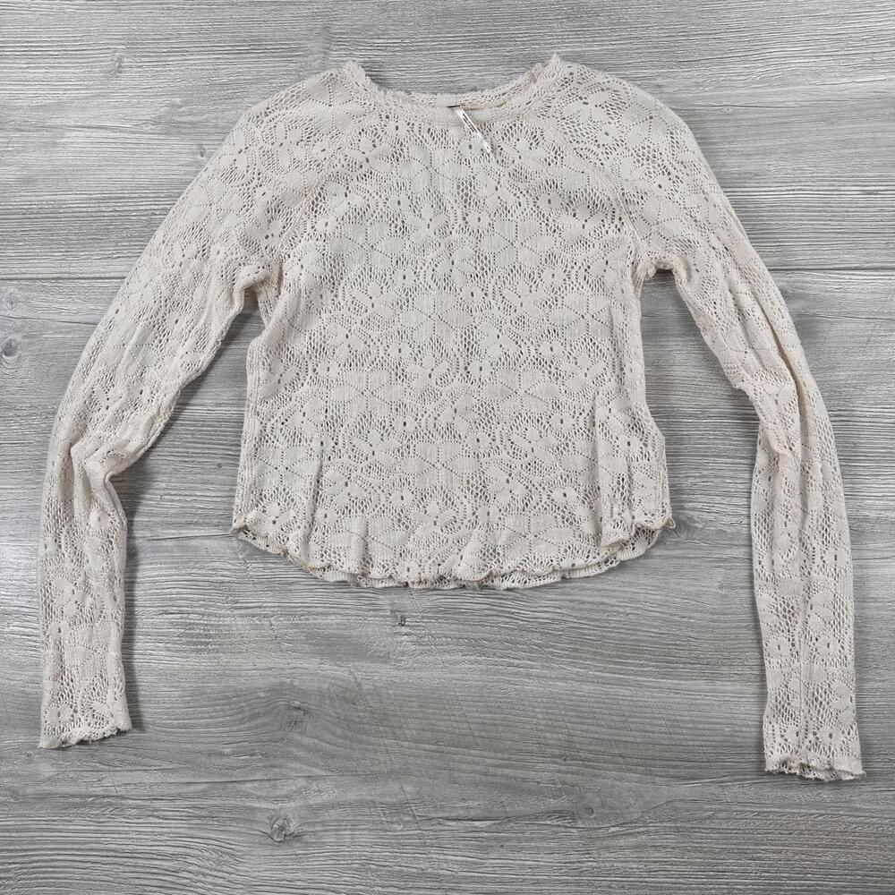 Free People Top Women Small Cream Semi Sheer Boho Fairy Whimsi Babydoll Floral